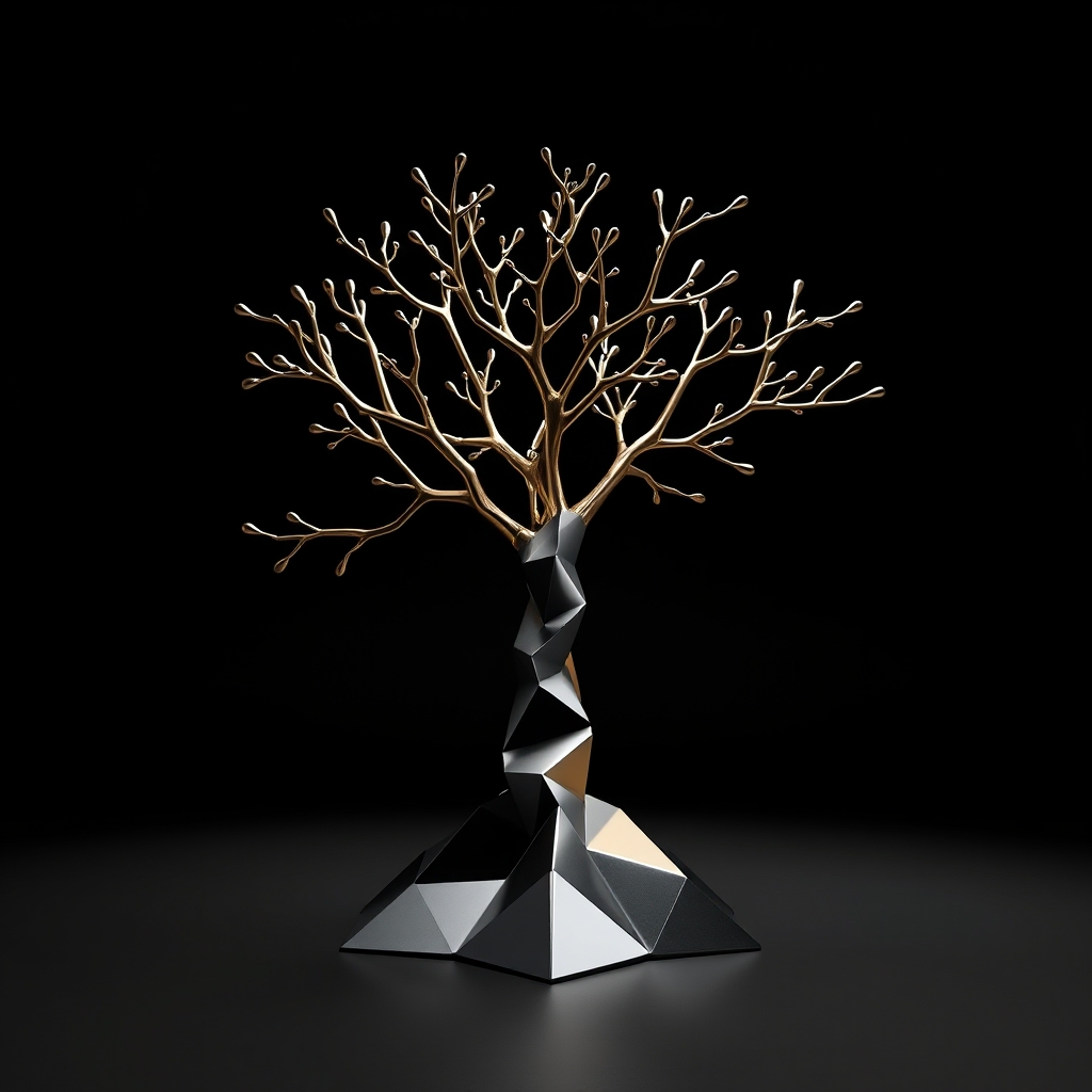A stylized tree structure with two diverging paths, one solid and one dotted, that split from a central trunk and merge back into a single foundation.