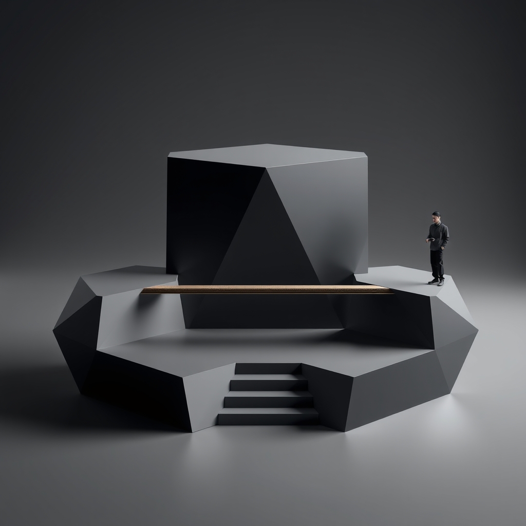 A 3D geometric scale showing platforms arranged at different regulatory classification levels, with one platform crossing the threshold into a more structured, bounded tier.